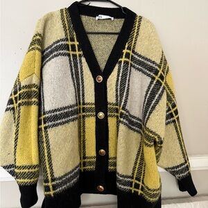 Zara Yellow and Black Plaid Cardigan
